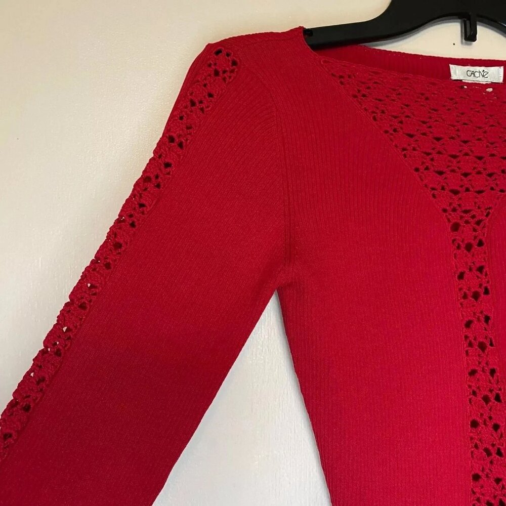 Cache Woman's Size Medium M Red Ribbed Stretch Lo… - image 2